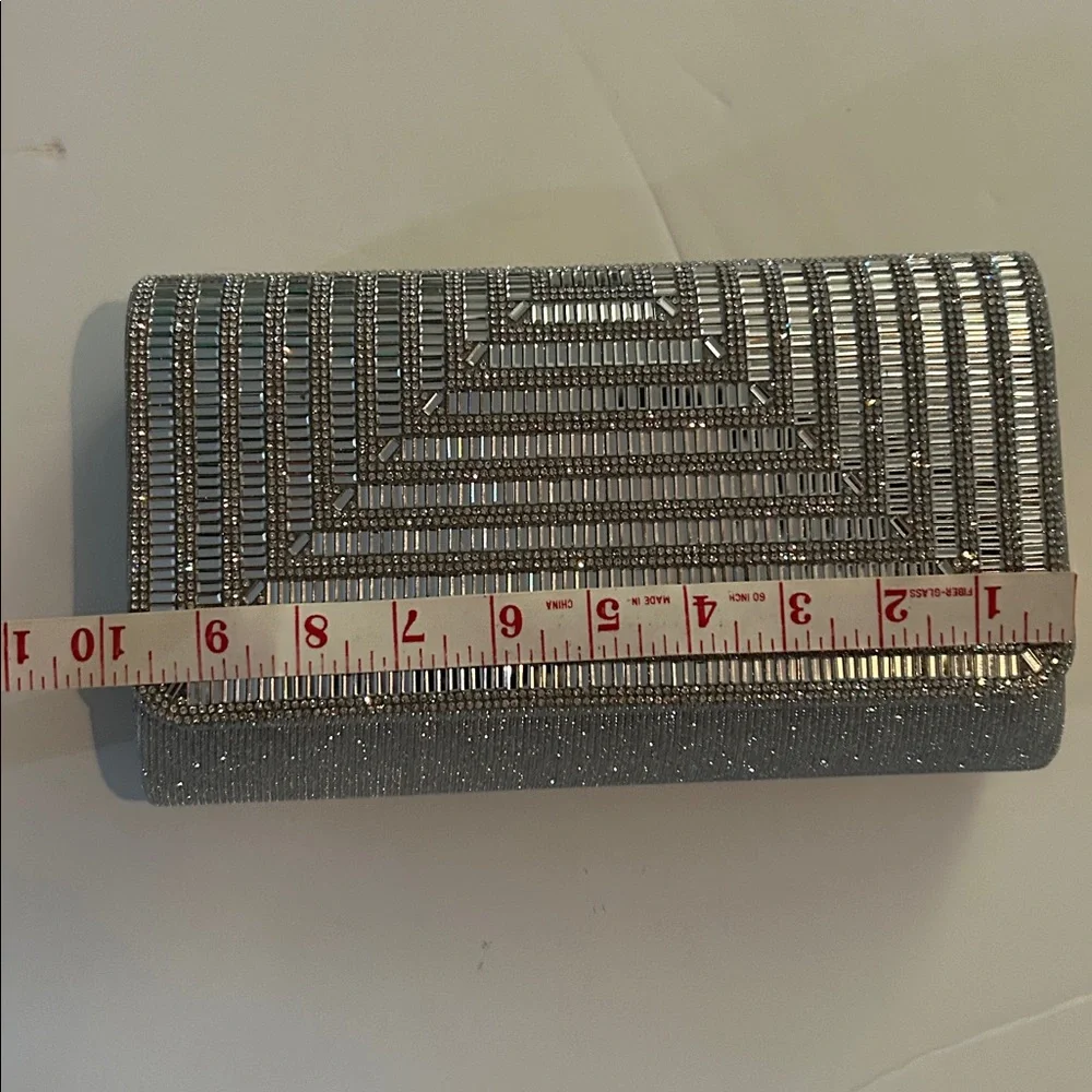 Melanie Lyne Silver Crystal Clutch Bag with silvertone chain glitter wedding